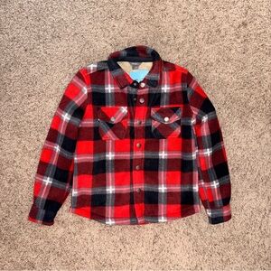 NWT Eddie Bauer Kids Red and Black Plaid Button Down Sherpa Soft Jacket New